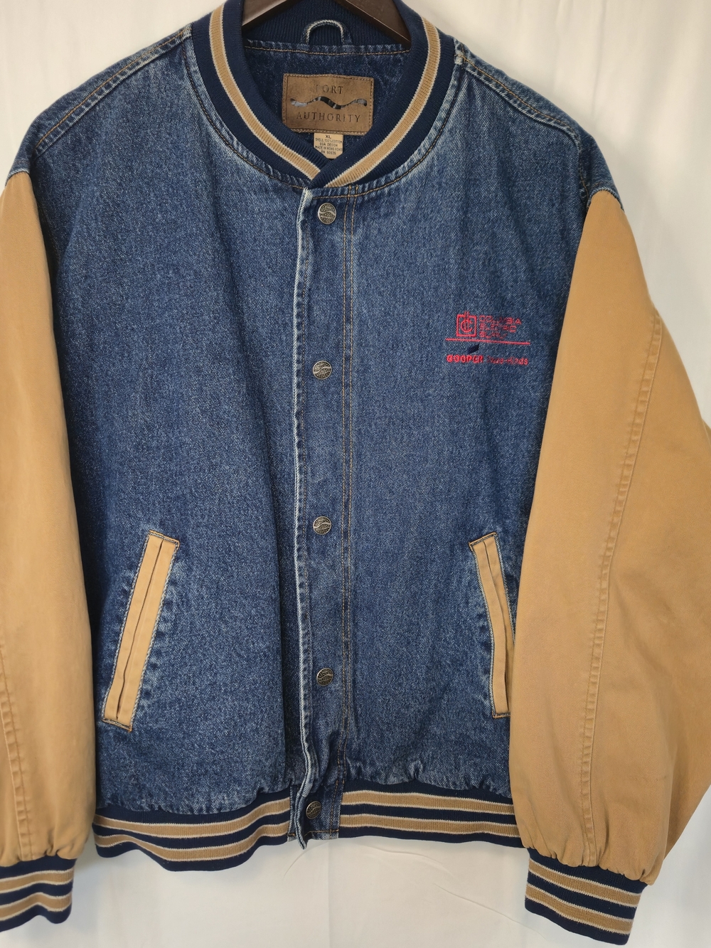 Vintage Denim Varsity Jacket Port Authority Workwear Hong Kong Size L 0631